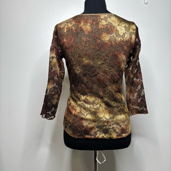 Cato Sheer Floral Lace Mesh Top Women’s S Brown Green Gold Lined Body Fairy Y2K - Picture 4 of 10